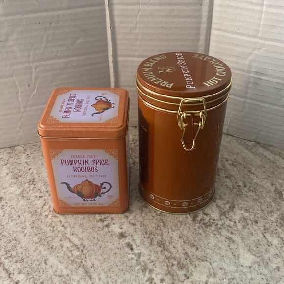 2 empty fall pumpkin spice tins. Great for autumn as decor or storage. - Picture 4 of 9